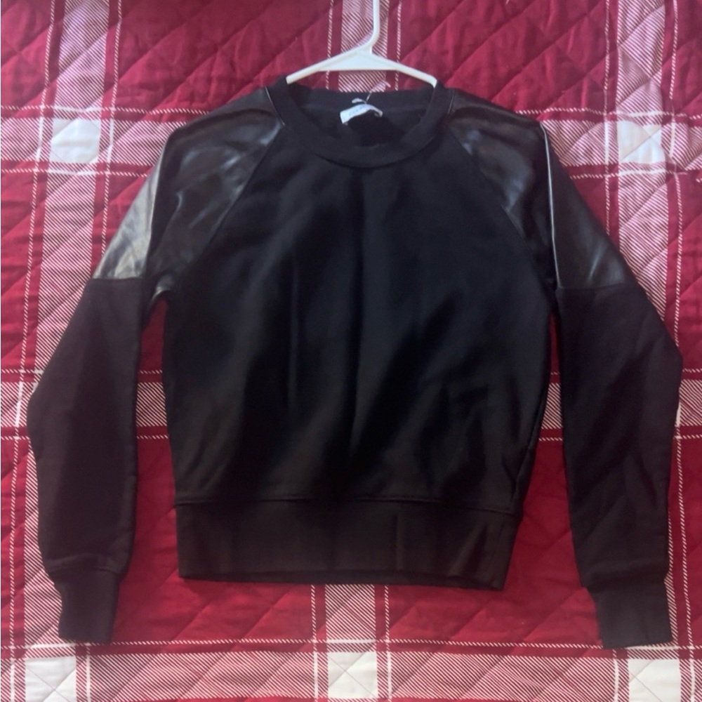 Evereve Black Sweater with Leather Details
